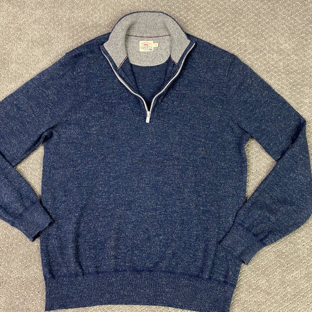 Faherty 1/4 Zip Sweater Men's Medium Blue Knit Pullover Preppy Quarter Zip